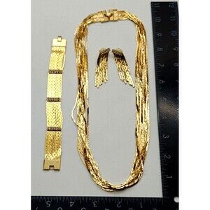 Vtg Park Lane Goldtone "Beautiful" 24" 10 Strand Necklace Bracelet Earrings Set
